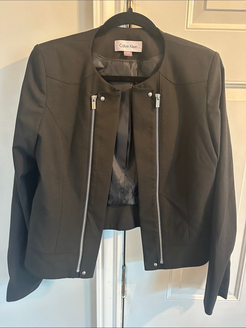 Calvin Klein Black Collarless Zip-Front Jacket